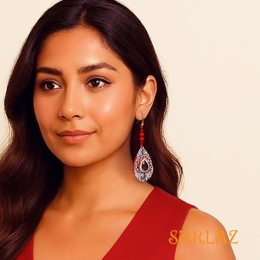 Red Aditi teardrop earrings — Pattern theme jewellery
