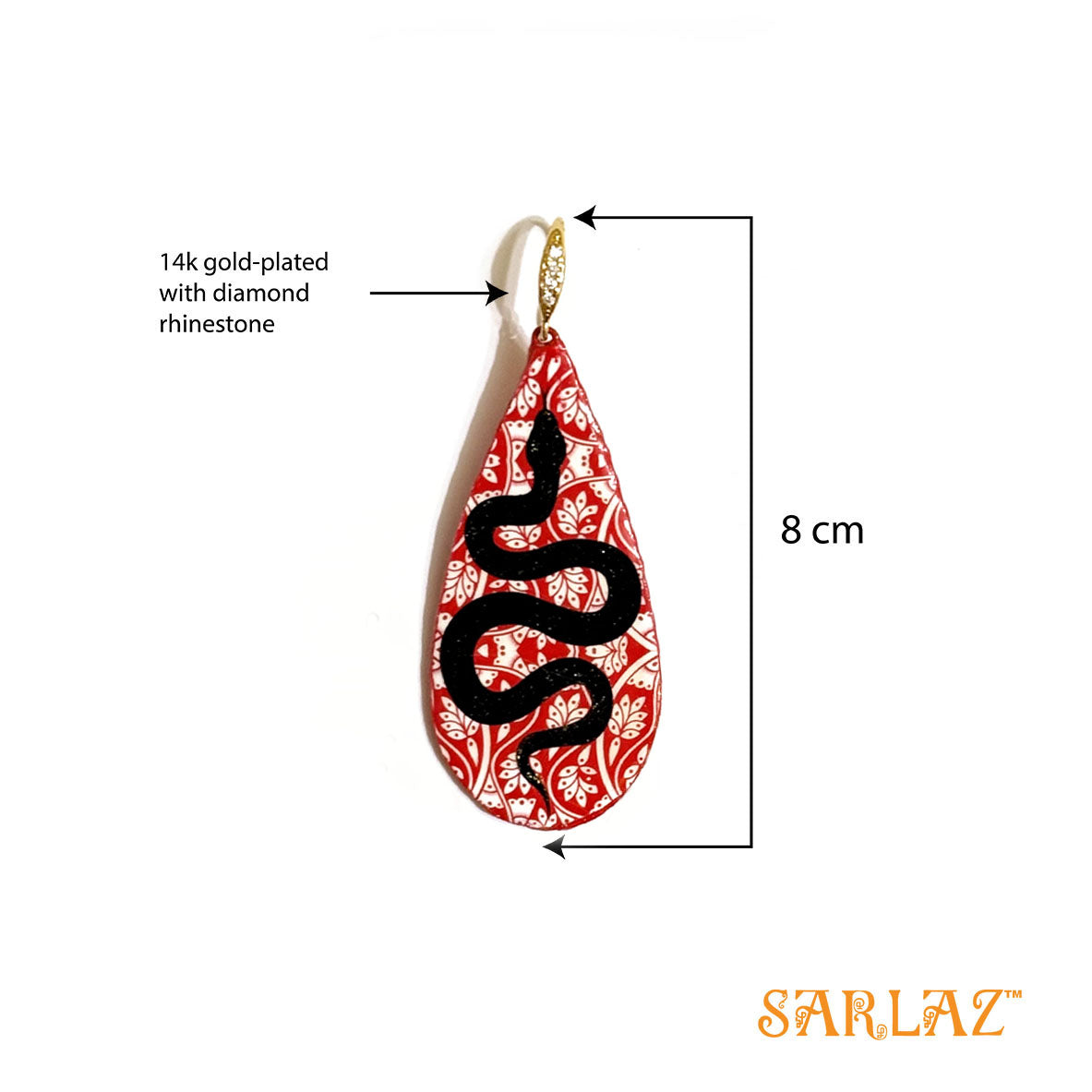 Serpentine Grace Red and Black earrings — Animal Theme Statement earrings — Heart to heart