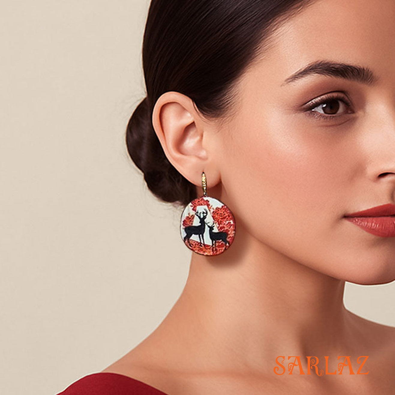 Satomi Deer Red floral earrings — Animal theme
