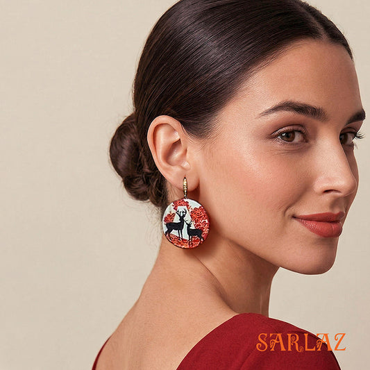 Satomi Deer Red floral earrings — Animal theme