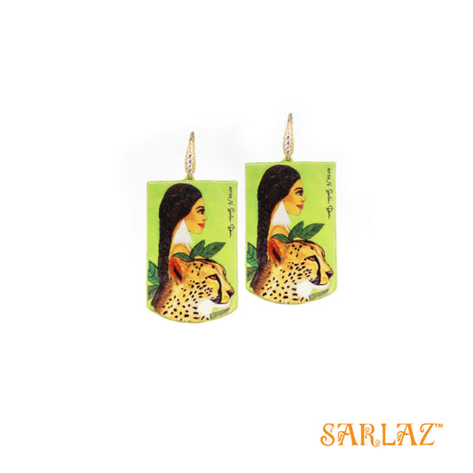 Soniya — Badge Shape — Cheetah Art Earrings