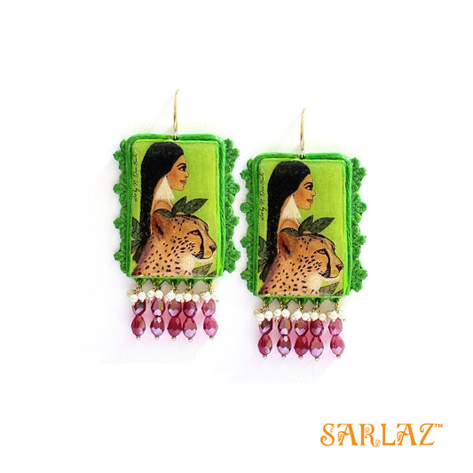 Soniya — Embellished Square Shape — Cheetah Art Earrings