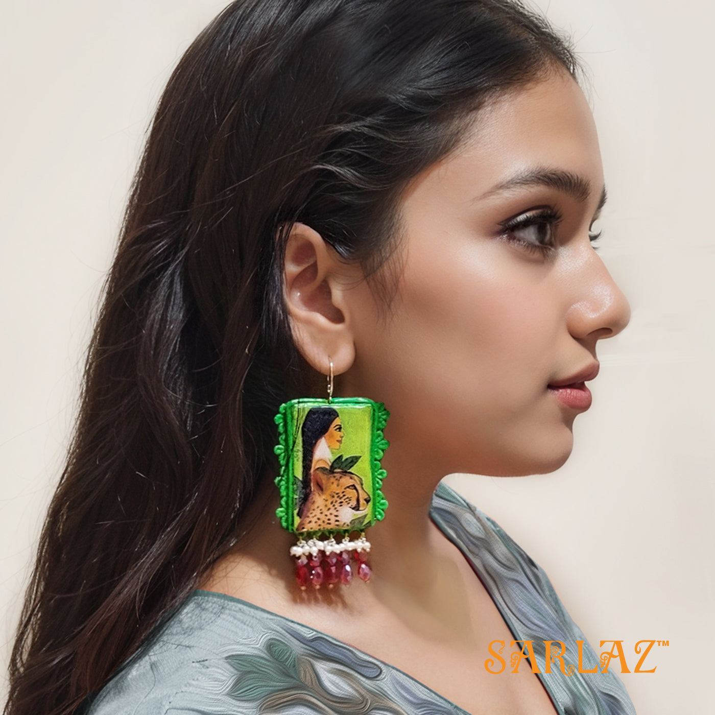 Soniya — Embellished Square Shape — Cheetah Art Earrings