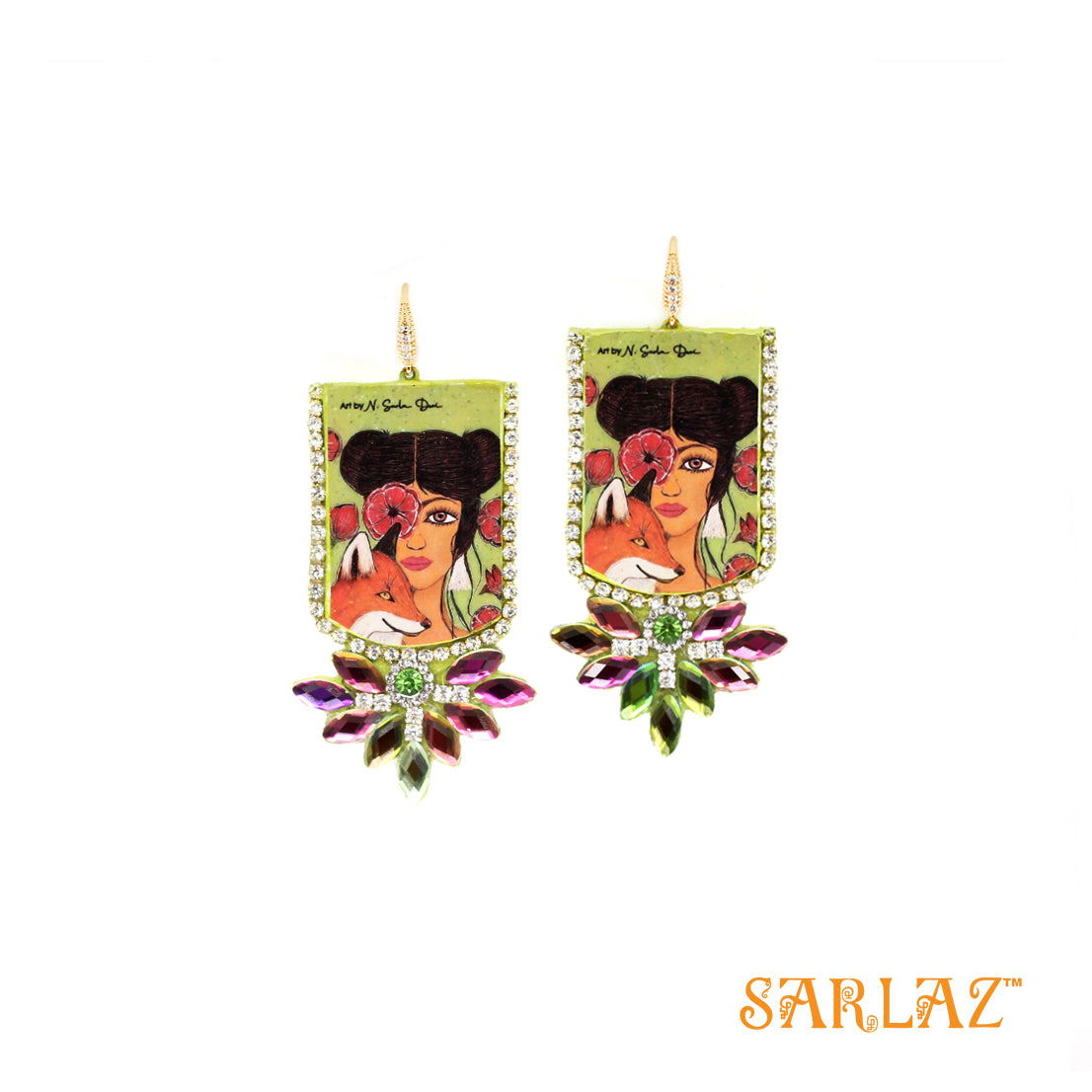Sookja — Fox Art earrings with Rhinestones