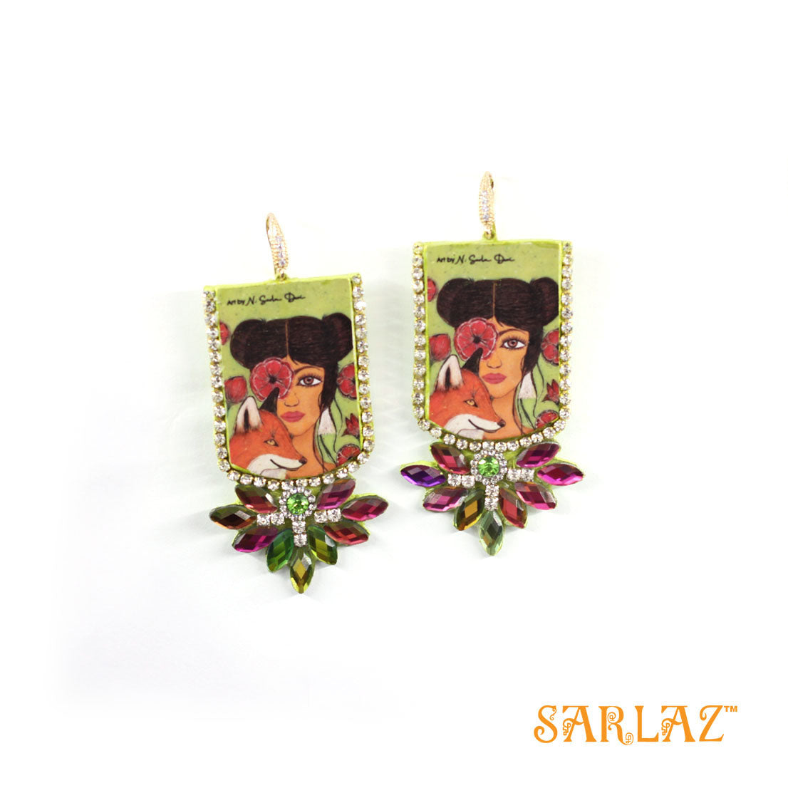 Sookja — Fox Art earrings with Rhinestones