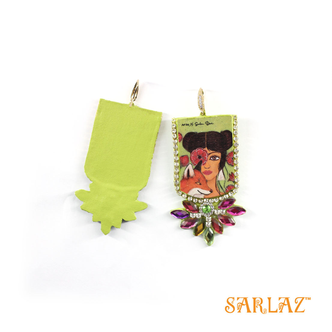 Sookja — Fox Art earrings with Rhinestones