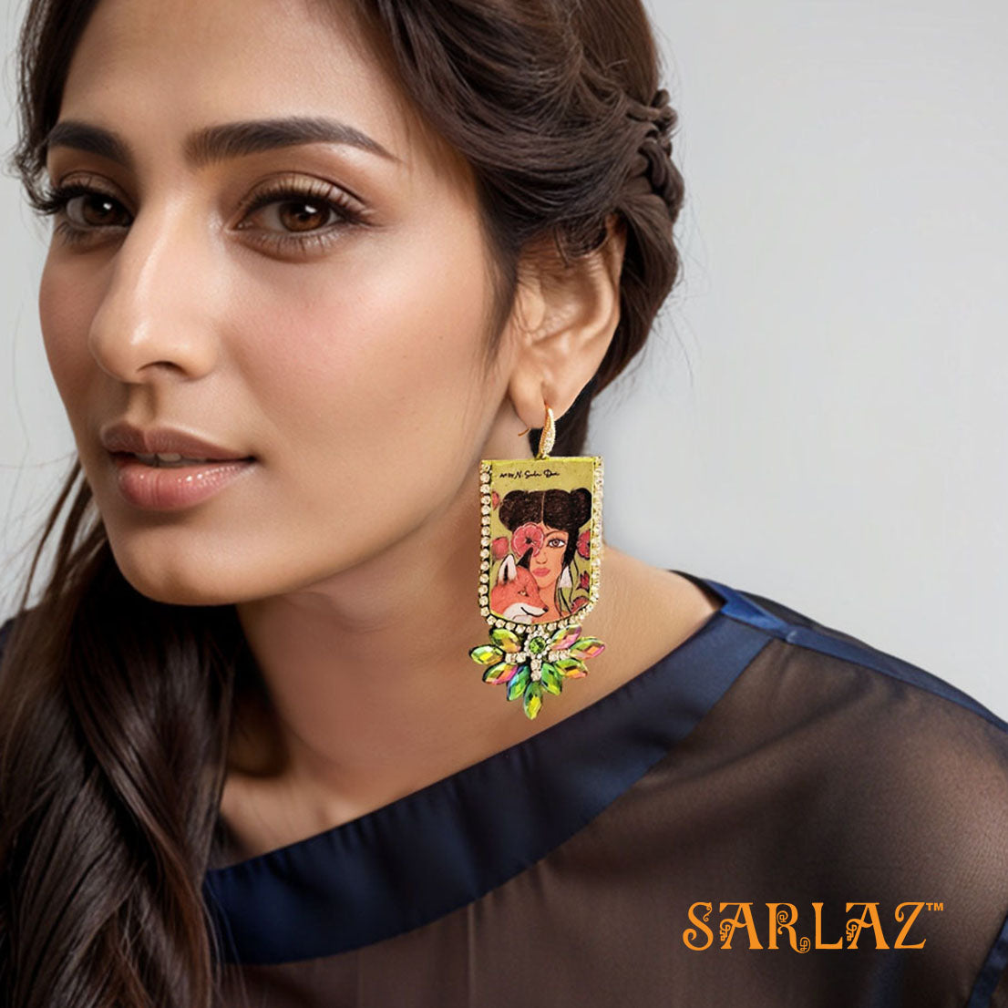 Sookja — Fox Art earrings with Rhinestones