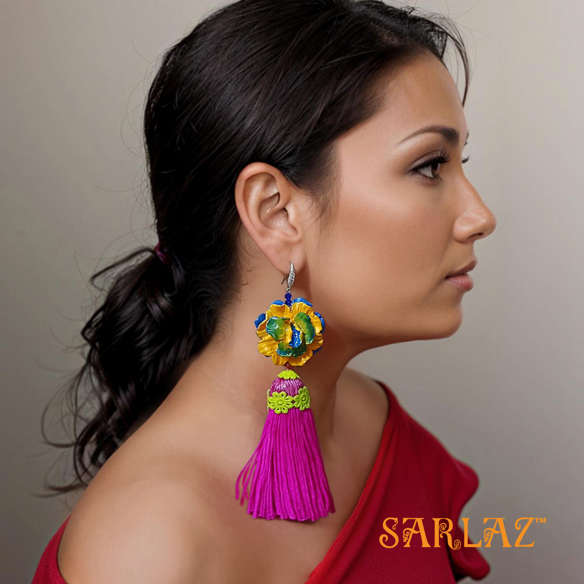Uttara Flower Statement Earrings — Tassel Earrings — Bold earrings