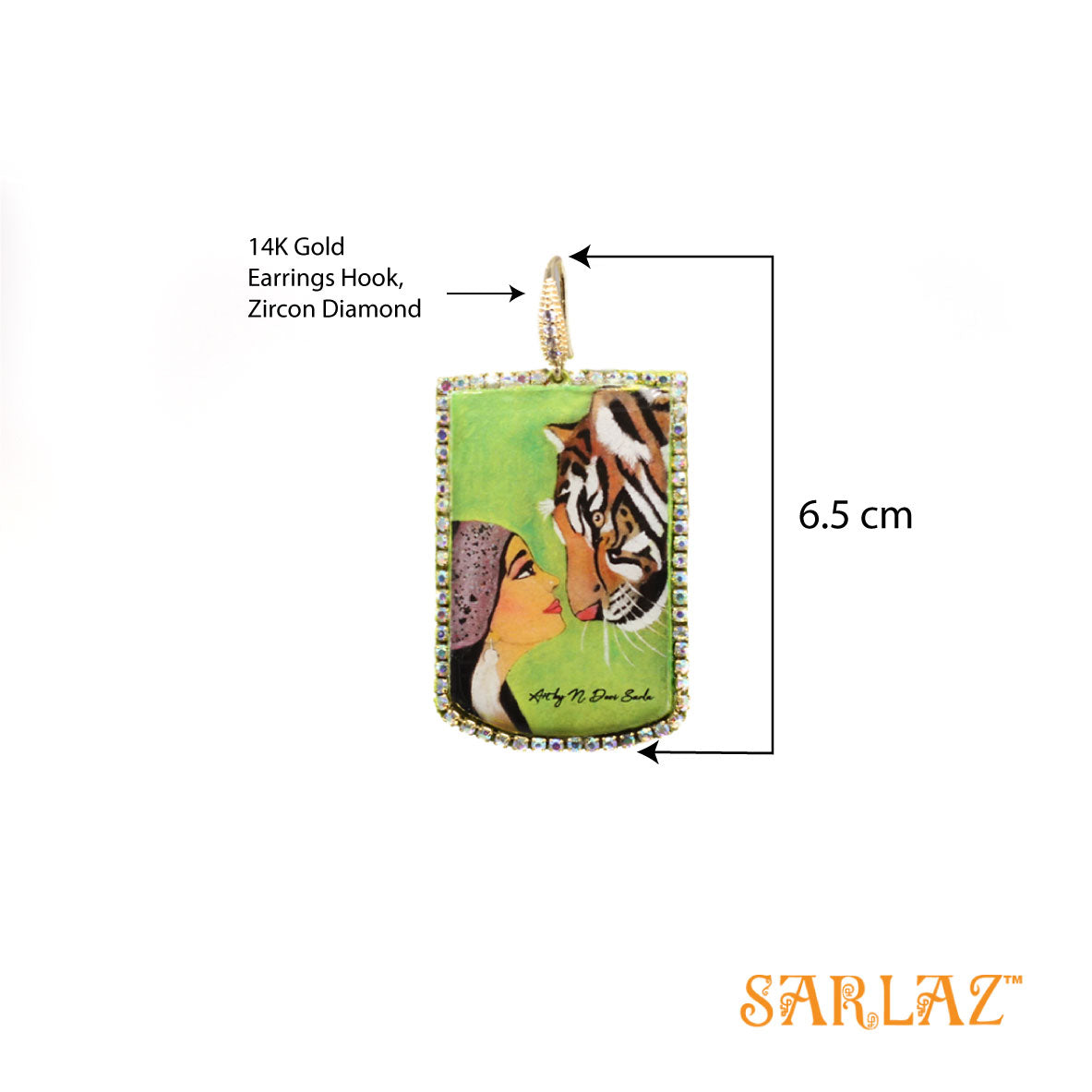 Yodhini — Badge Shape Rhinestone — Tiger Art Earrings