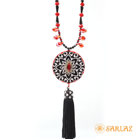 Black and red Yuka pendant necklace — Pattern theme jewellery