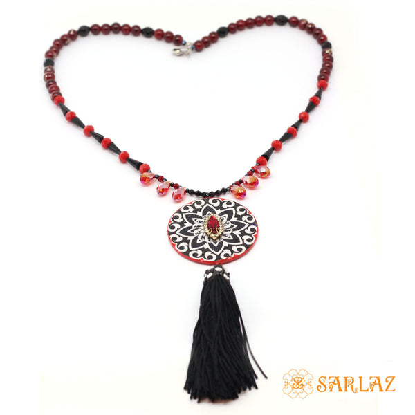 Black and red Yuka pendant necklace — Pattern theme jewellery