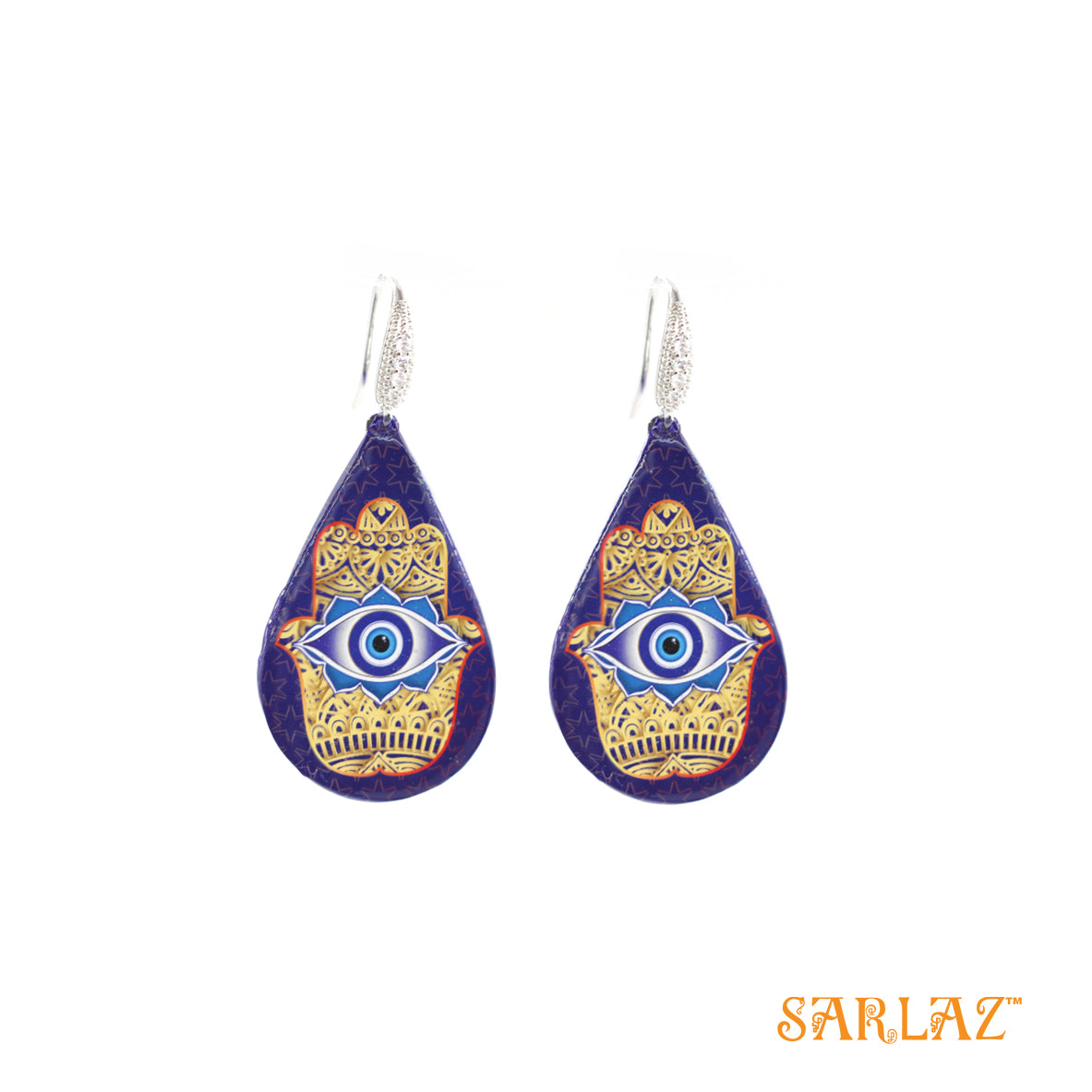 Blue base Hamsa - Eyes of Protection teardrop design — Pattern theme jewellery