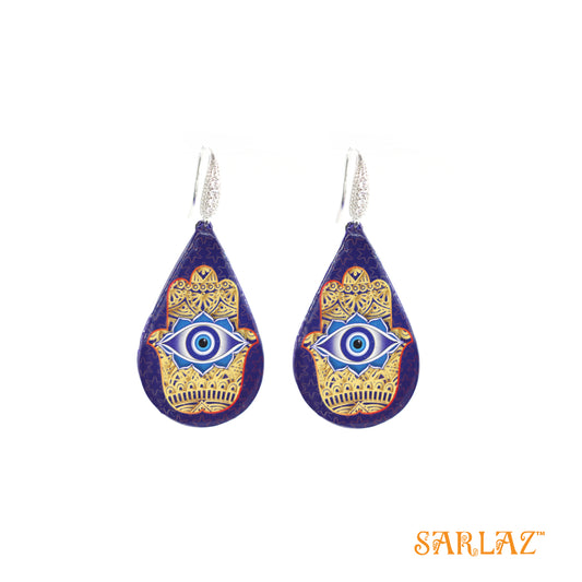 Blue base Hamsa - Eyes of Protection teardrop design — Pattern theme jewellery