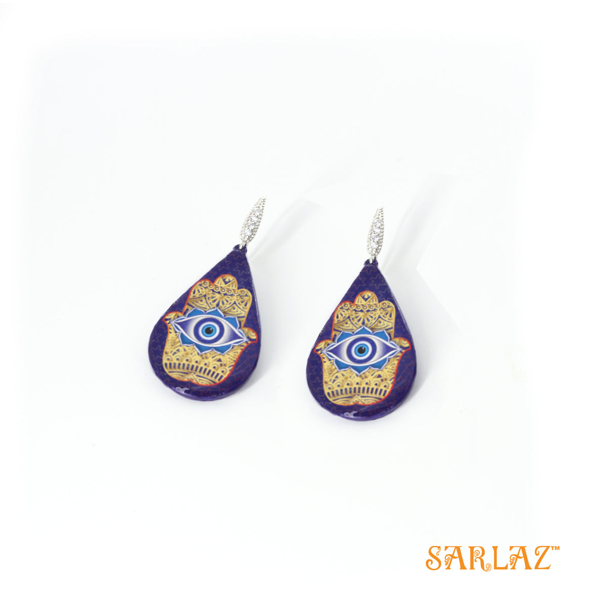 Blue base Hamsa - Eyes of Protection teardrop design — Pattern theme jewellery
