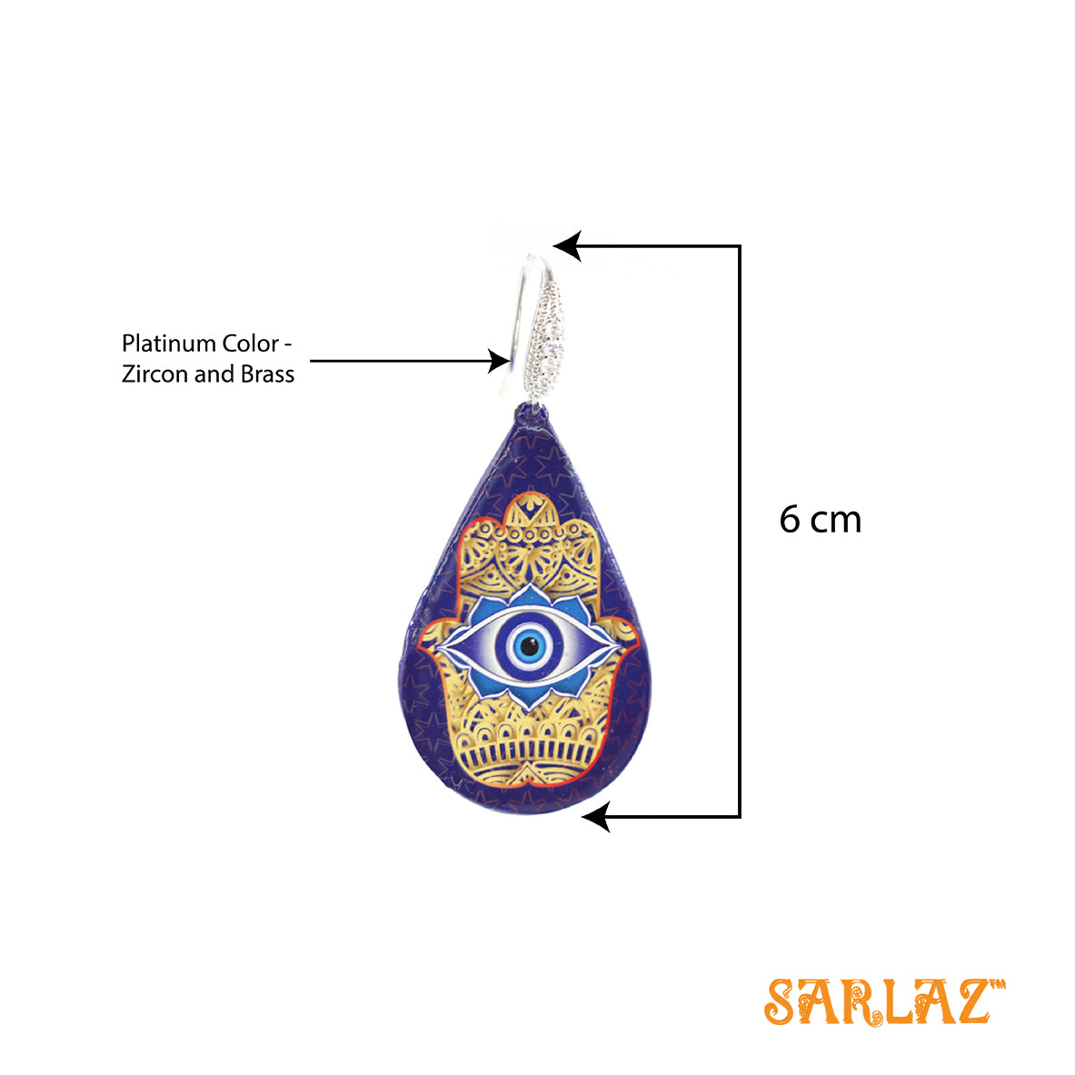Blue base Hamsa - Eyes of Protection teardrop design — Pattern theme jewellery