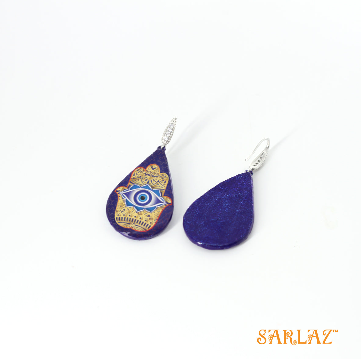 Blue base Hamsa - Eyes of Protection teardrop design — Pattern theme jewellery