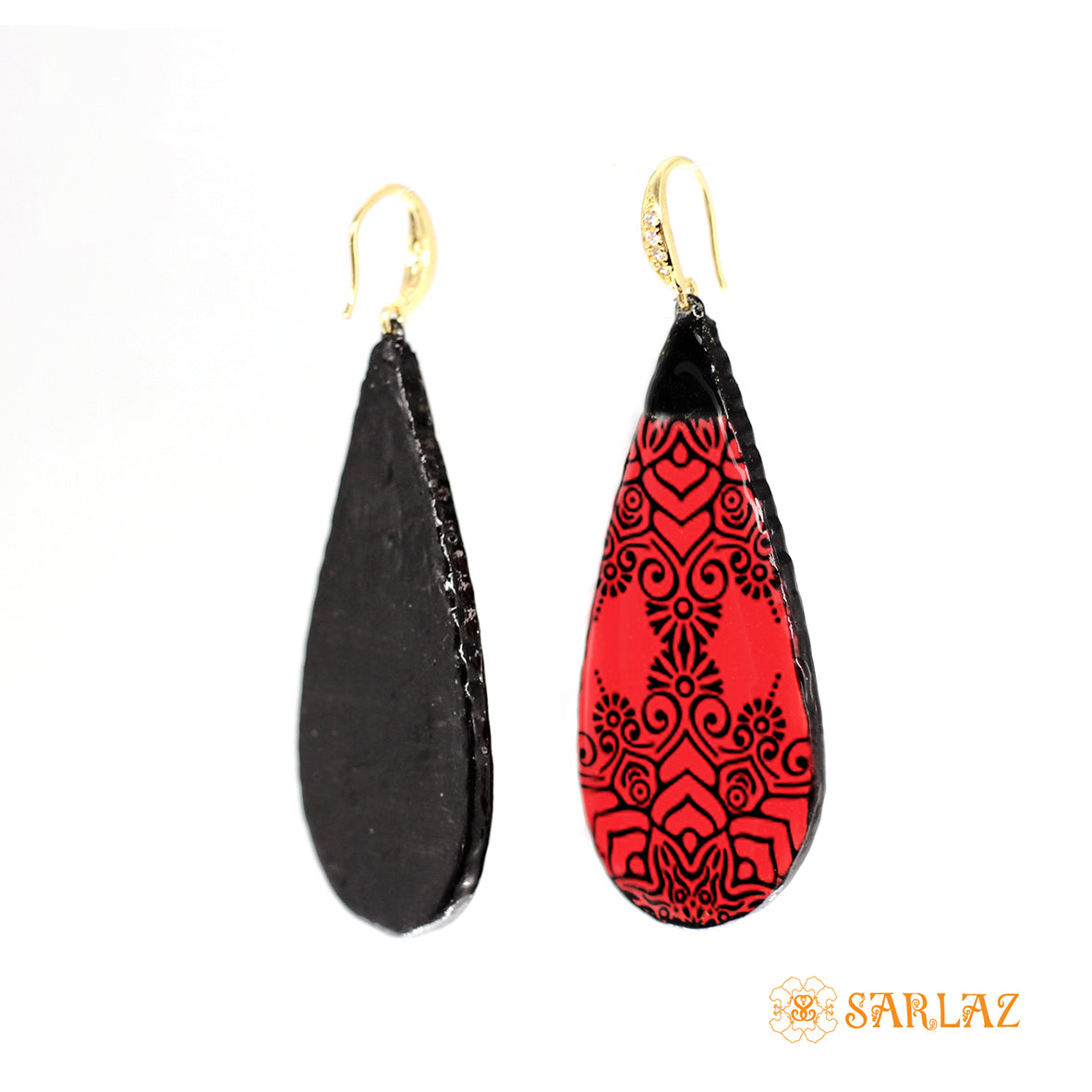 Fiora Red and Black elegant teardrop earrings — Pattern theme jewellery