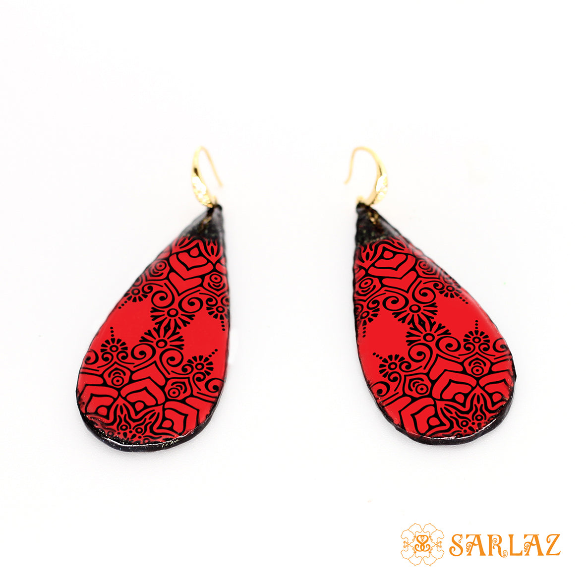 Fiora Red and Black elegant teardrop earrings — Pattern theme jewellery