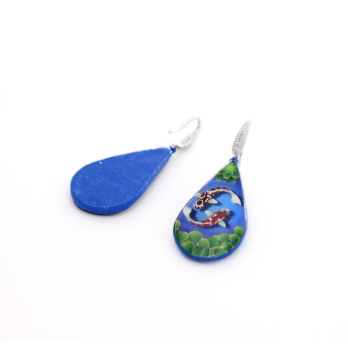 Placid Blue Koi Fish Earrings — Animal Theme Statement earrings