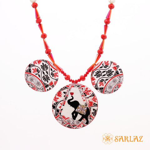 Anjana Red Elephant necklace — Animal theme Statement Necklace — Heart to heart