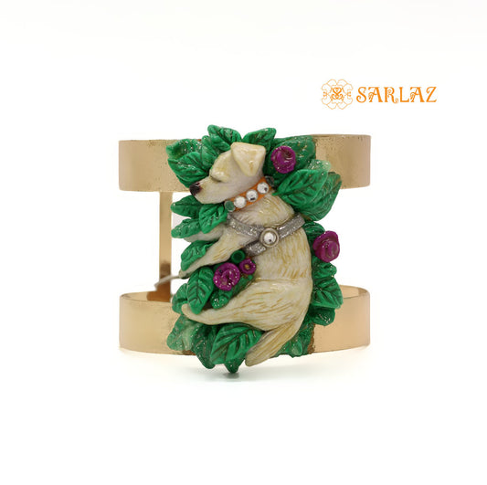 Garden Sleeping Baby Dog themed cuff — Nature Theme — Dog Statement cuff