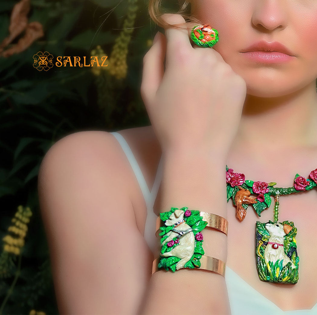 Garden Sleeping Baby Dog themed cuff — Nature Theme — Dog Statement cuff