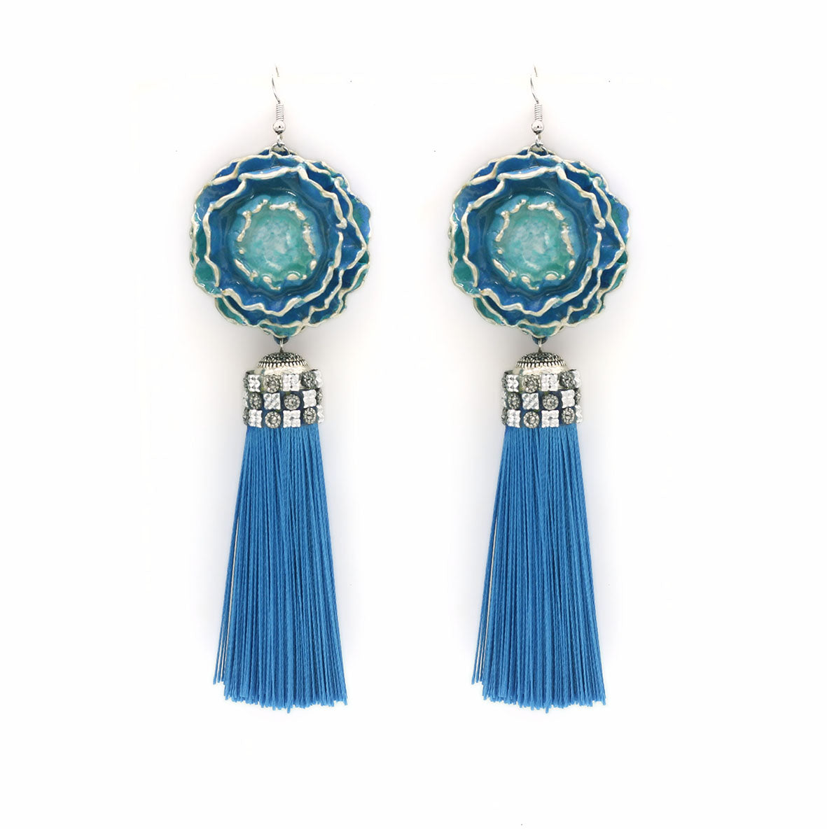 Flower, Tassel earrings, Big earrings, Bold and lightweight earrings