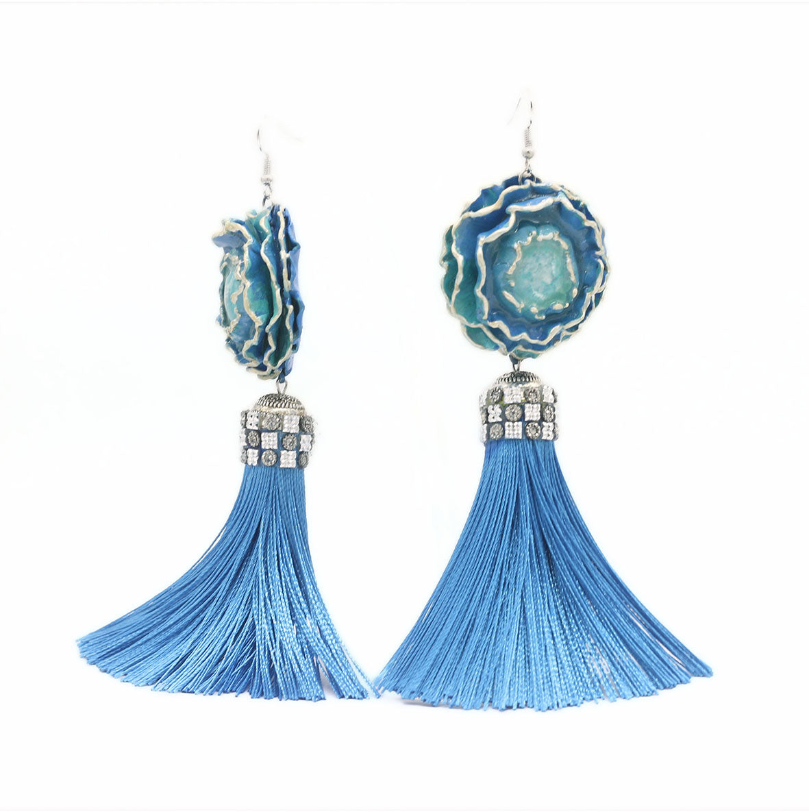 Flower, Tassel earrings, Big earrings, Bold and lightweight earrings