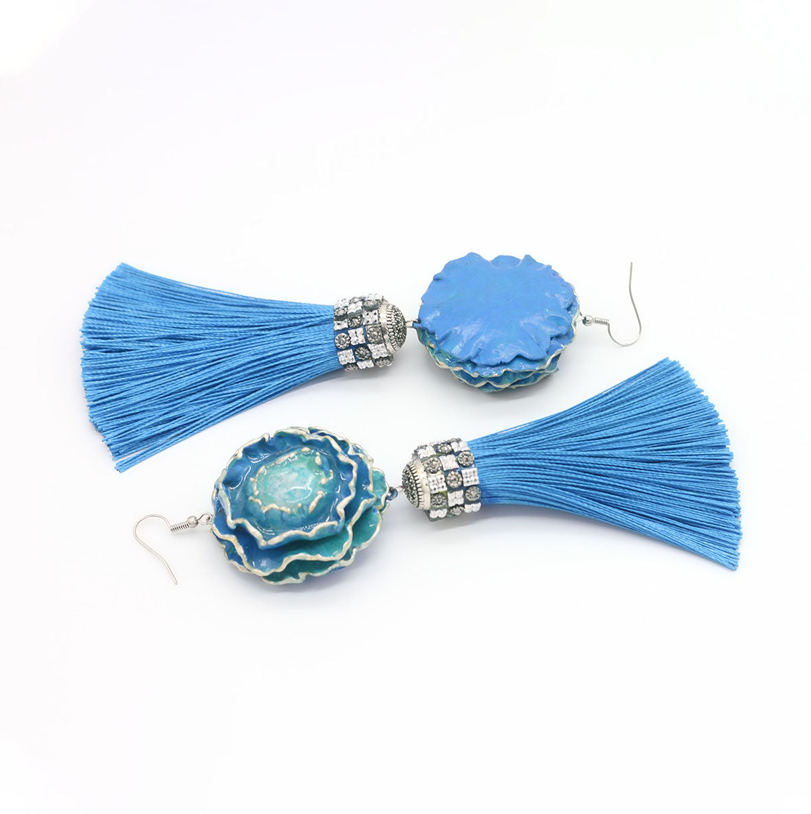 Flower, Tassel earrings, Big earrings, Bold and lightweight earrings