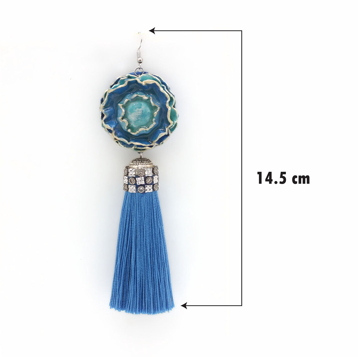 Stately Blue Flower Statement Earrings - Tassel Earrings