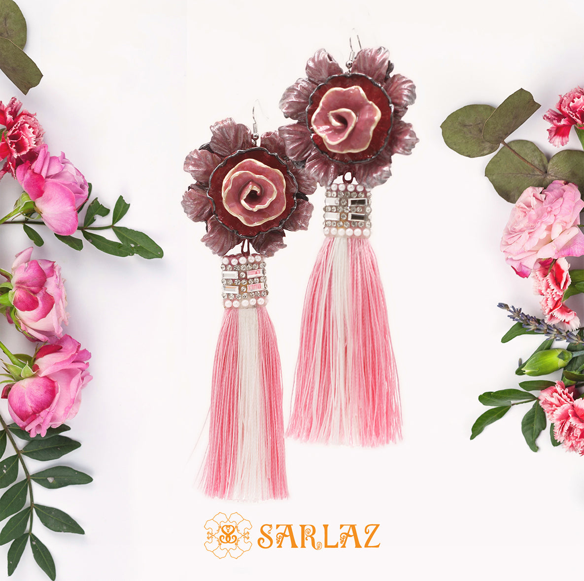 Ilaria Flower Statement Earrings — Tassel Earrings — Bold earrings