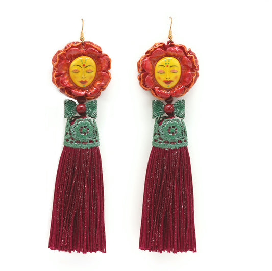Face earrings, Tassel earrings, Big earrings, Bold and lightweight earrings