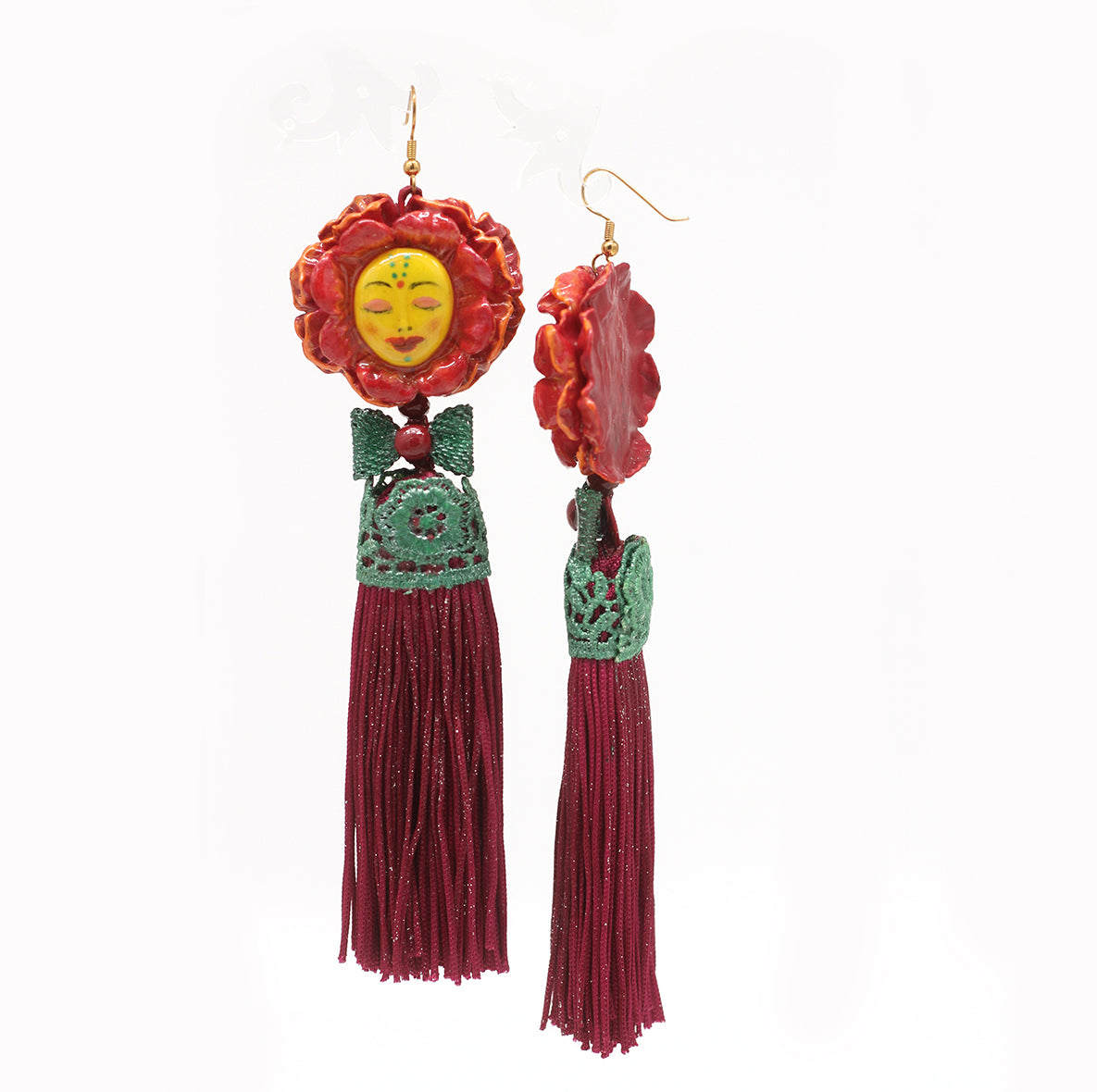 Face earrings, Tassel earrings, Big earrings, Bold and lightweight earrings