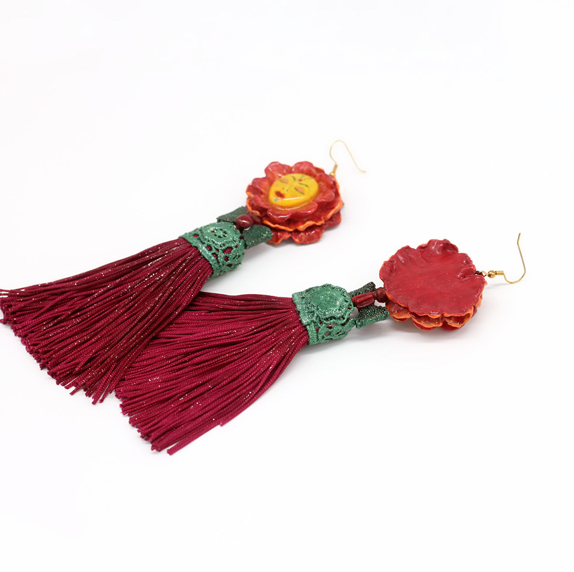 Winola Flower Statement Earrings — Face Earrings — Shimmer Tassel