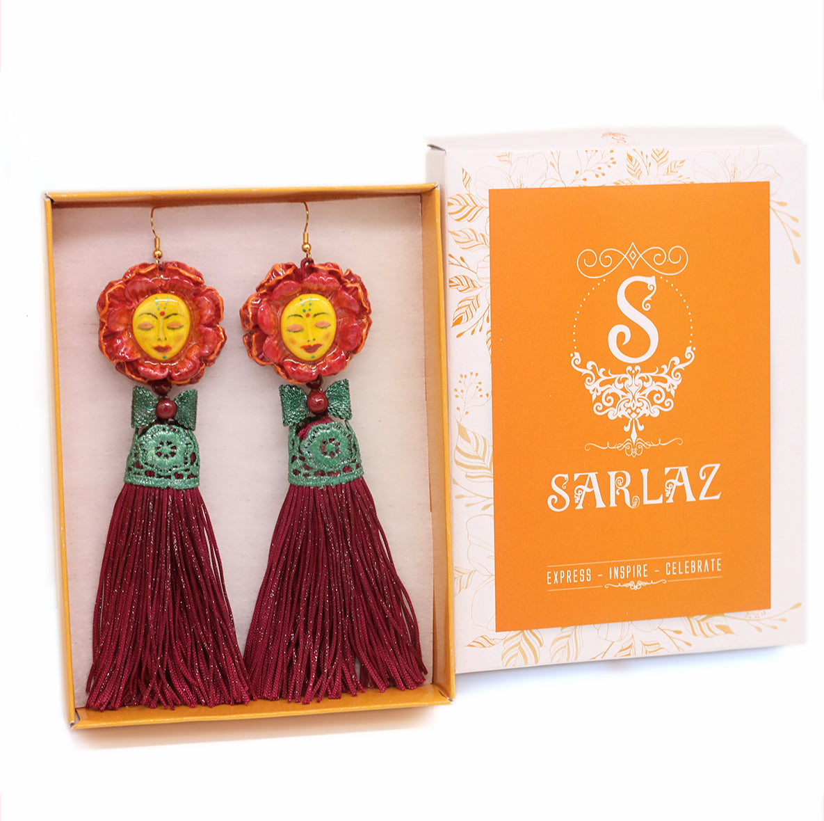 Face earrings, Tassel earrings, Big earrings, Bold and lightweight earrings