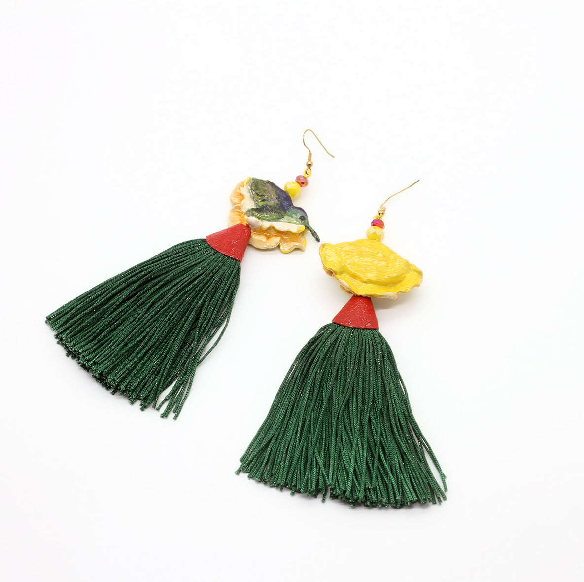 Bird and Flower, Tassel earrings, Big earrings, and lightweight earrings