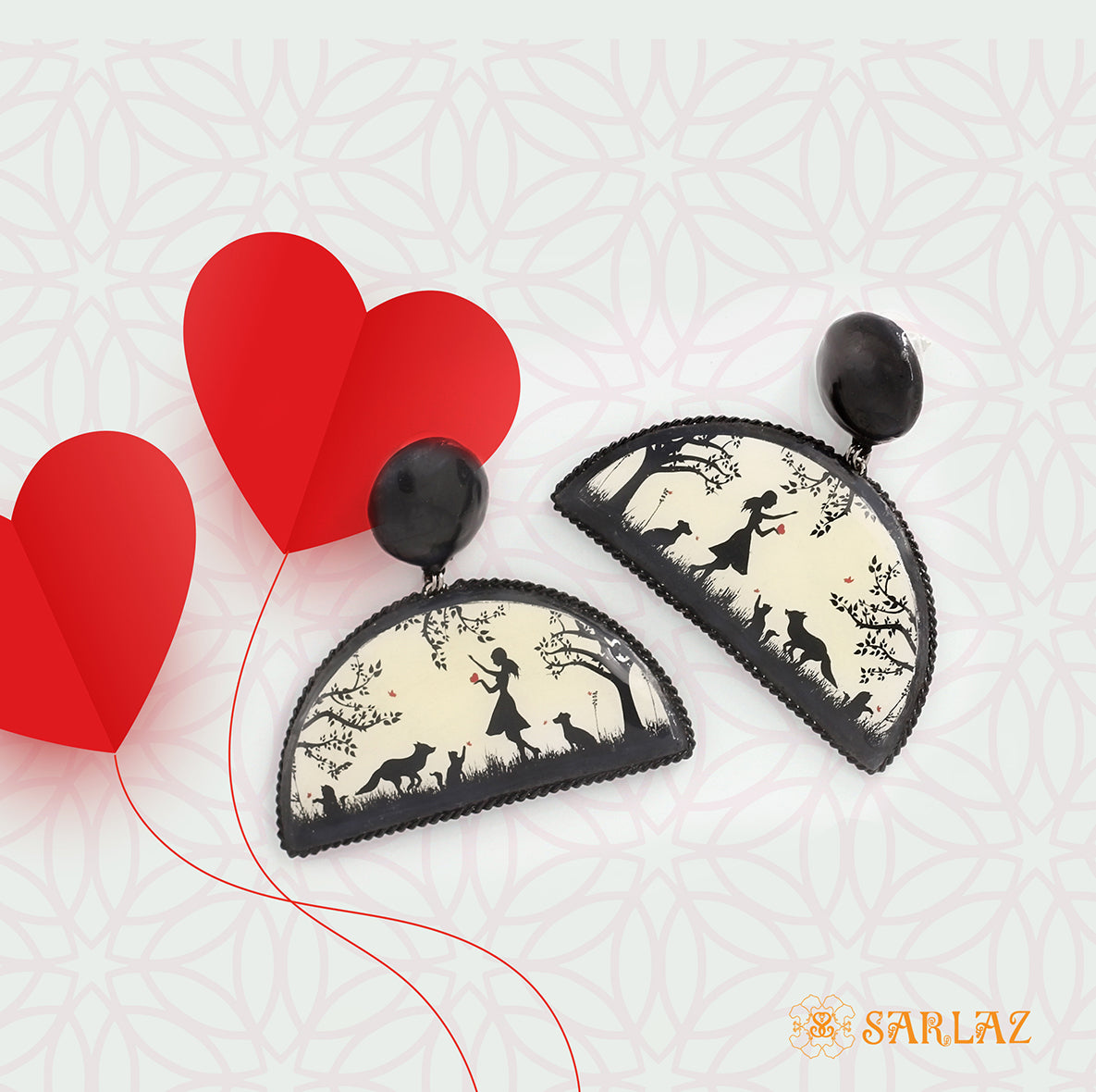 Unique pet themed earring design with art. Art title, Love calling