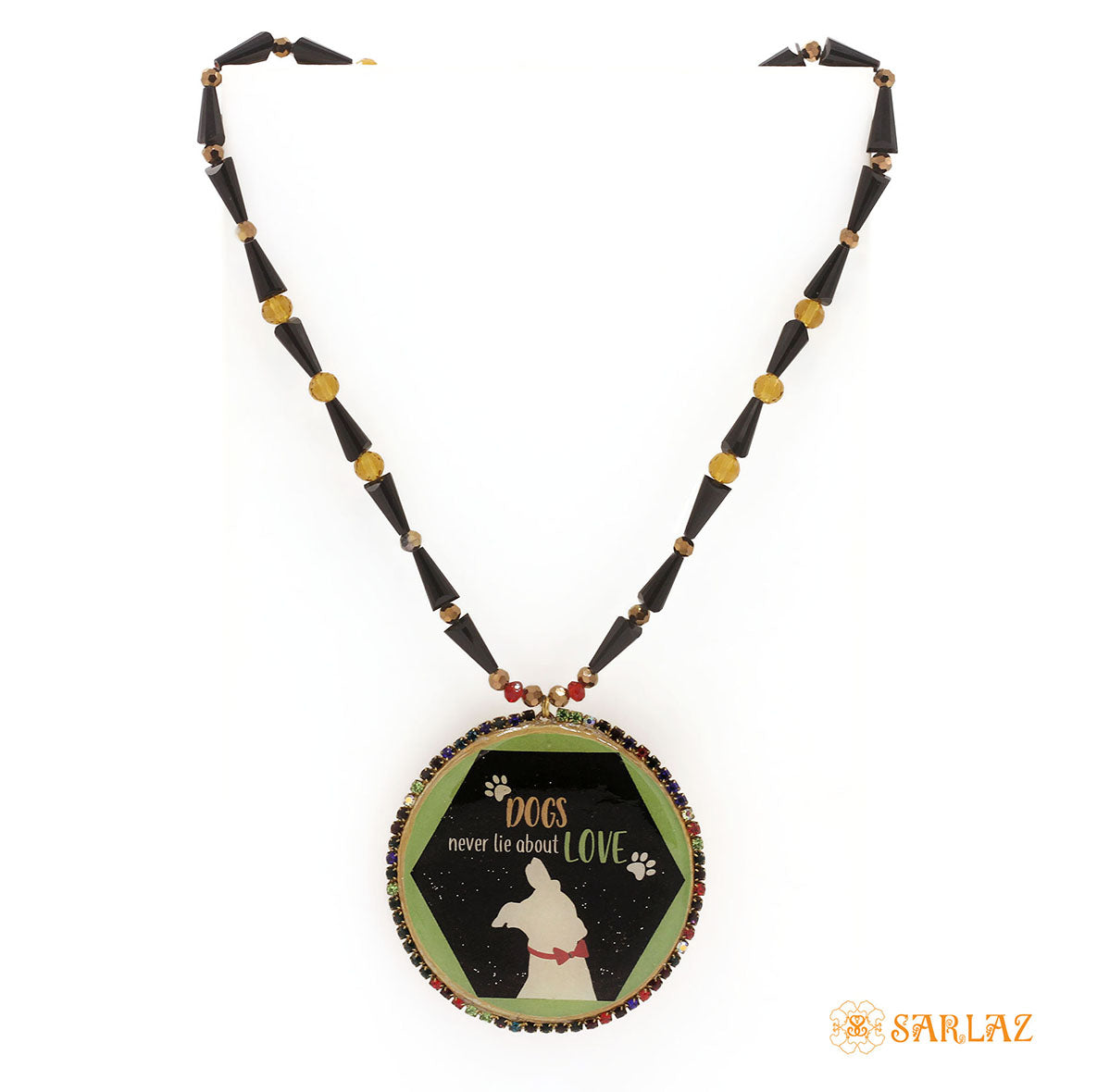 Dog art with quotes necklace. Bold dog themed necklace by SARLAZ