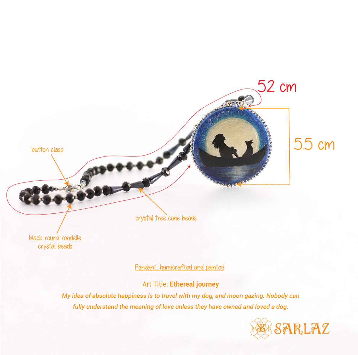 Dog art with quotes necklace. Bold dog themed necklace by SARLAZ