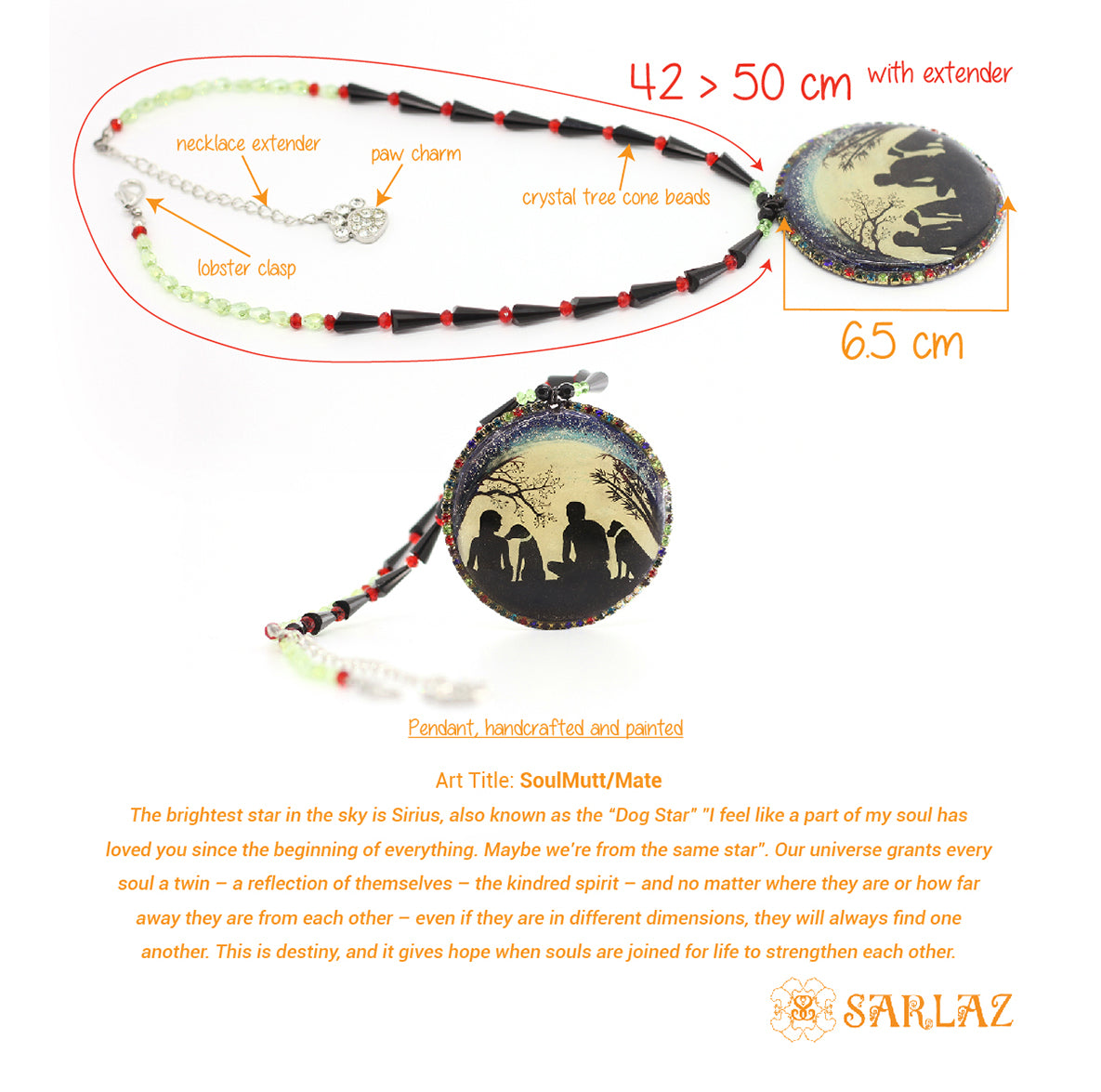 Dog art with quotes necklace. Bold dog themed necklace by SARLAZ