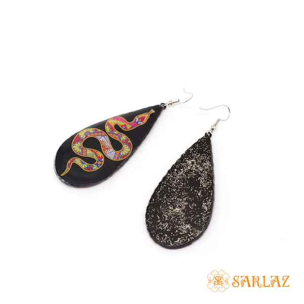 Black colourful Snake earrings — Animal Theme Statement earrings — Heart to heart