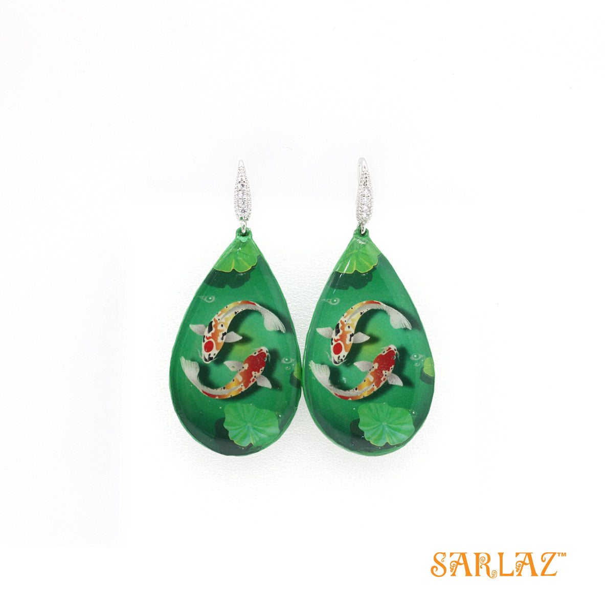 Green Koi Fish Earrings — Animal Theme Statement earrings