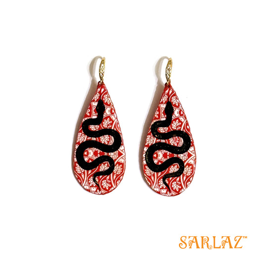 Serpentine Grace Red and Black earrings — Animal Theme Statement earrings — Heart to heart