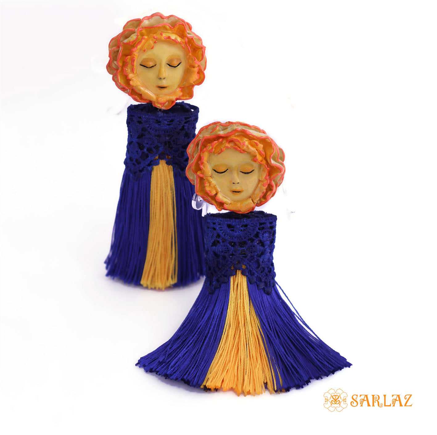 Epic blue Flower Statement Earrings - Tassel Earrings