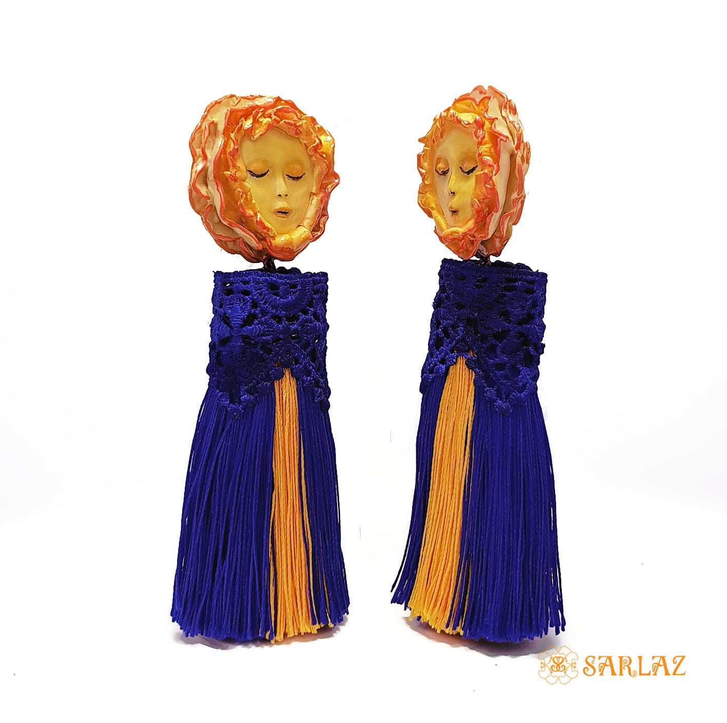 Epic blue Flower Statement Earrings - Tassel Earrings