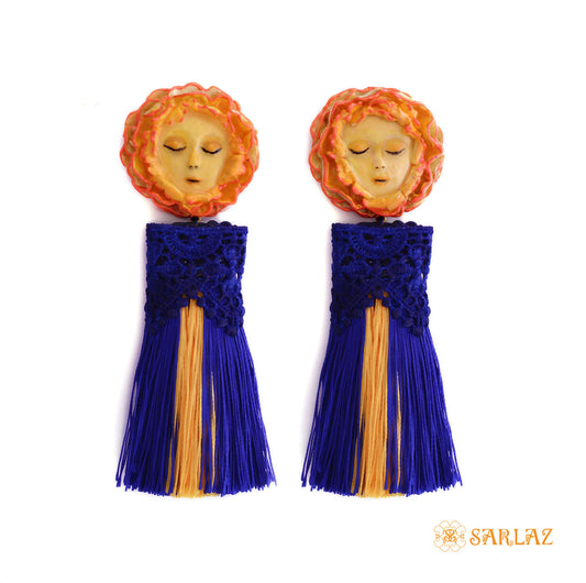 Epic blue Flower Statement Earrings - Tassel Earrings