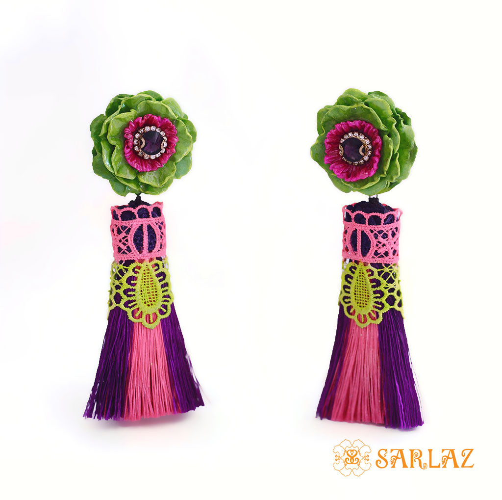 Personable Flower Statement Earrings - Tassel Earrings