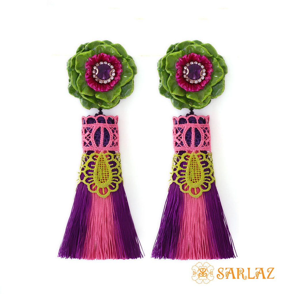 Personable Flower Statement Earrings - Tassel Earrings