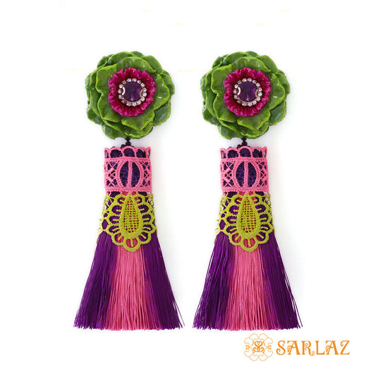 Personable Flower Statement Earrings - Tassel Earrings