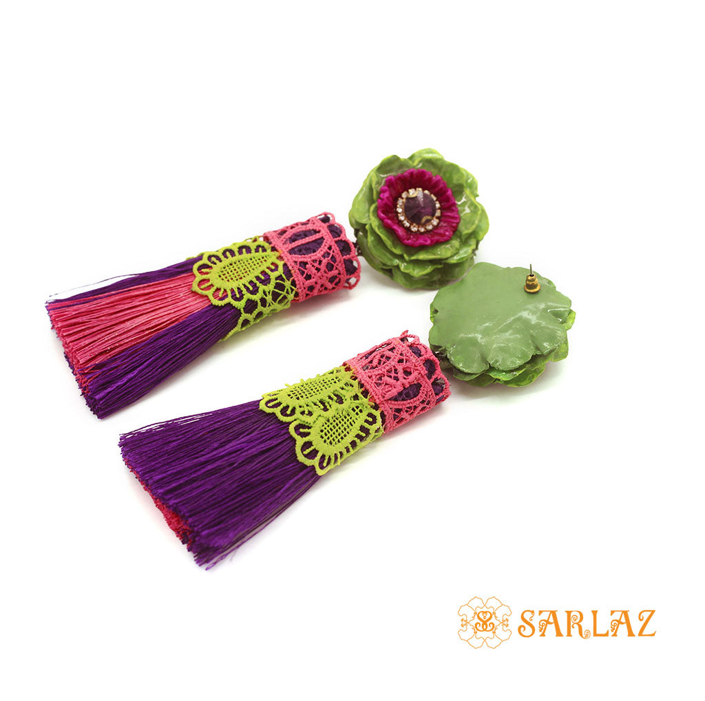 Personable Flower Statement Earrings - Tassel Earrings